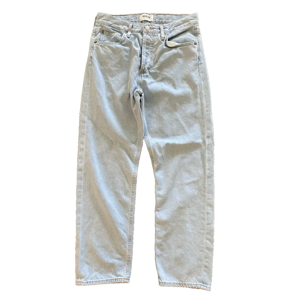 AGOLDE PARKER Jeans Button Fly Straight Cropped Relaxed Pivot Light Wash 25